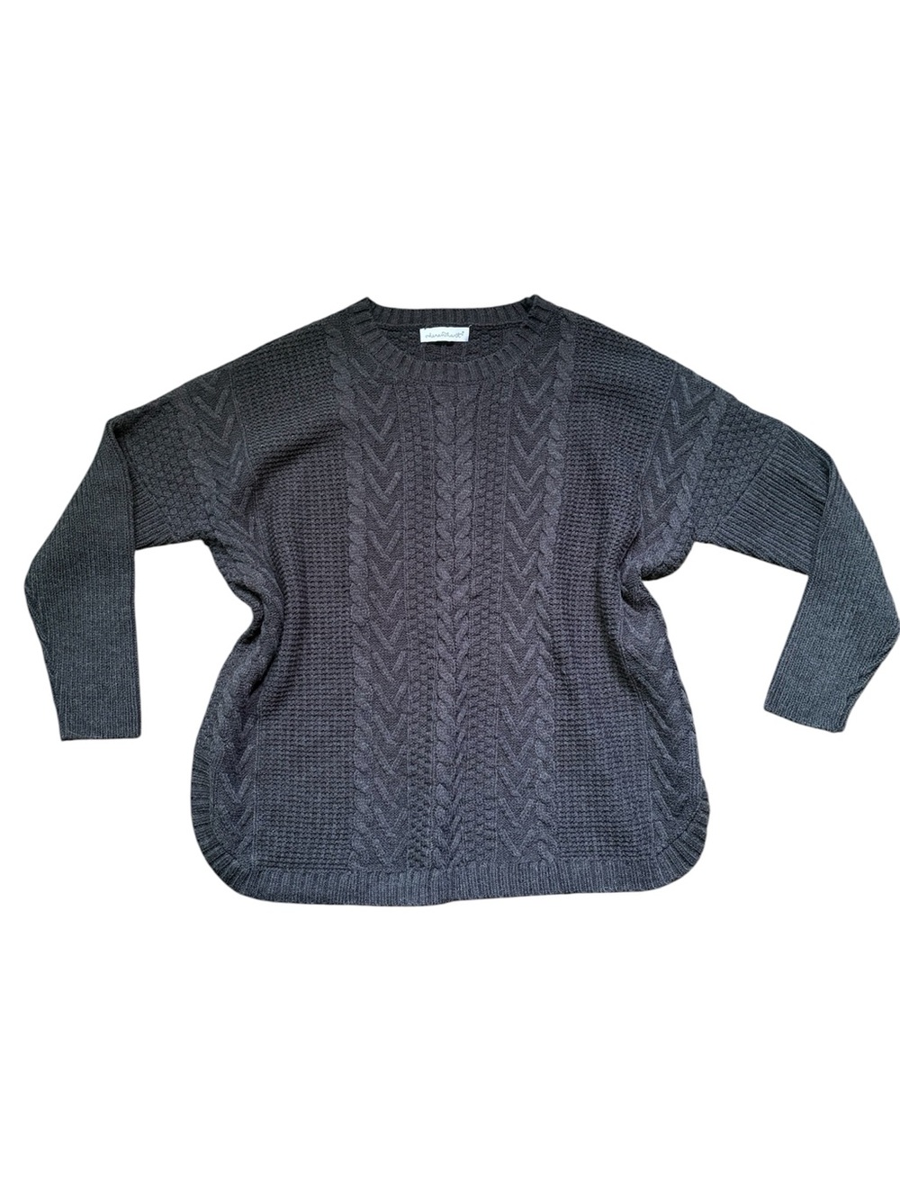 Keren Hart Cable Knit Crewneck Sweater in Charcoal Size Small